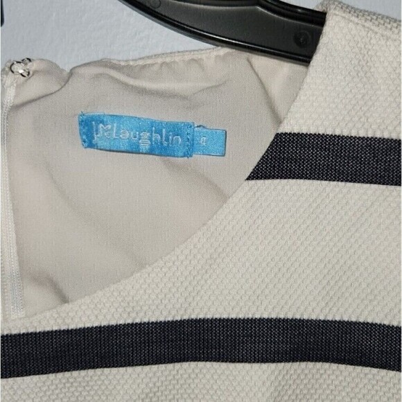 J. McLaughlin Sz 4 Providence White Blue Striped Sheath Dress Tiered Scalloped - Picture 4 of 6
